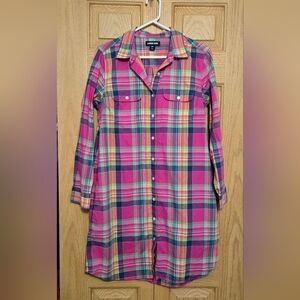 Lands' End Pink Plaid Long Sleeve Dress